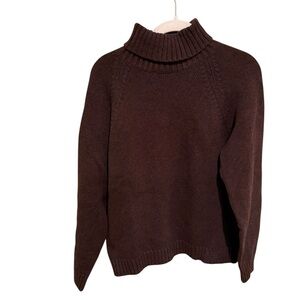 Lands' End Women's 100% Cotton Chocolate Brown Turtleneck Sweater - Size S